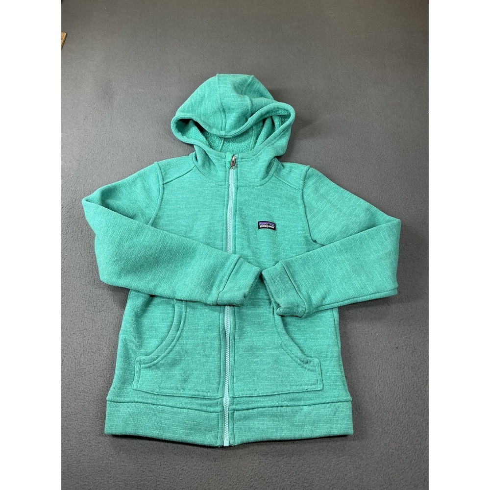 Patagonia Hoodie Girls XL Green Full Zip Fleece Hooded 100% Polyester Logo